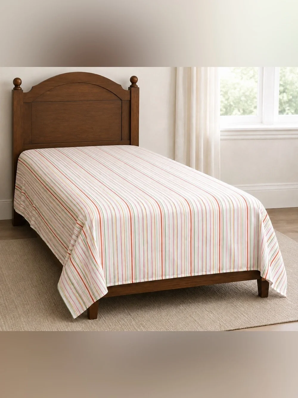 Vintage 80s Ralph Lauren Harbor View Multi-Color Stripe Cotton Twin Flat Sheet